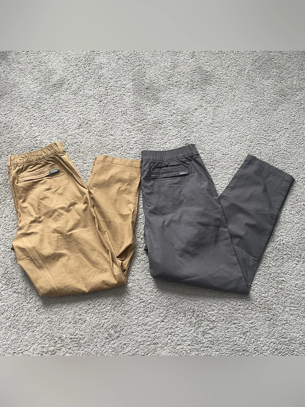 Lot of 2 Eddie Bauer Mens 34x30 Stretch Chino Pants Elastic Waist Brown Charcoal
